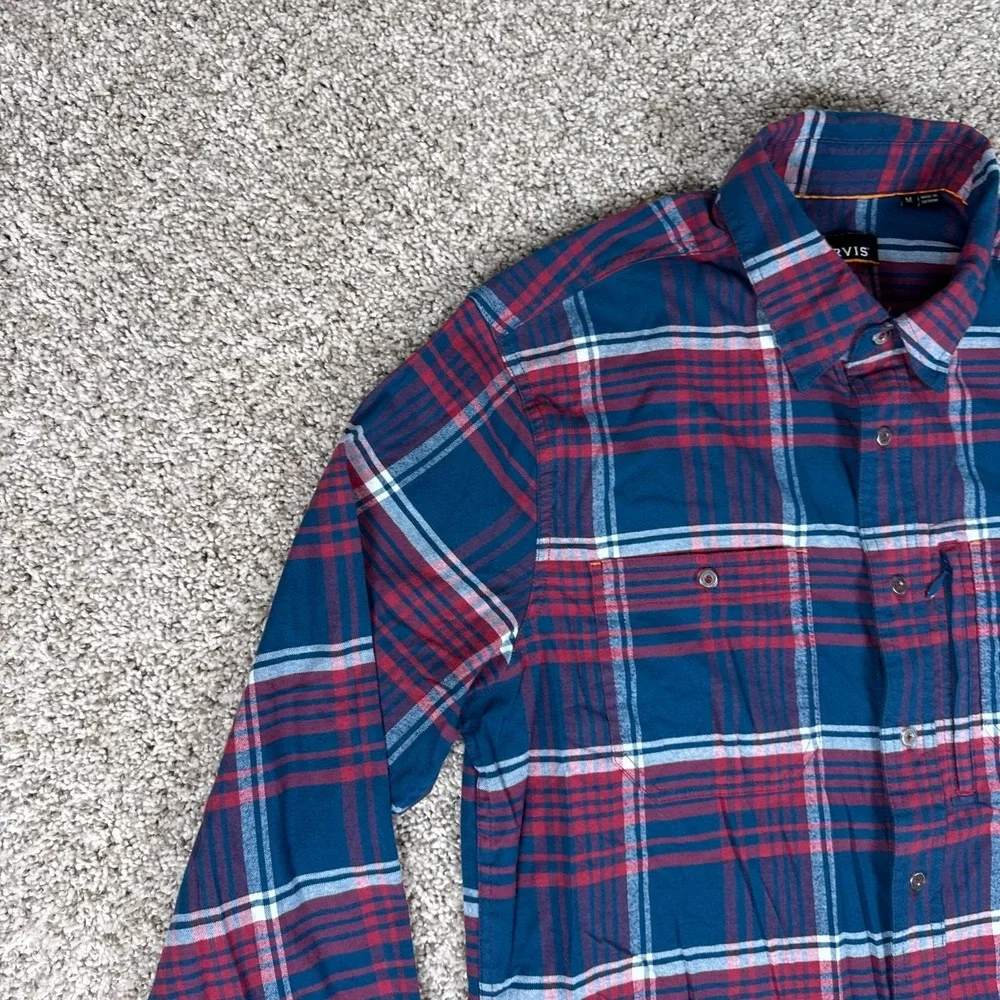 Orvis Shirt Mens M Blue Red Plaid Flat Creek Tech Flannel Long Sleeve Button Up - Picture 5 of 14